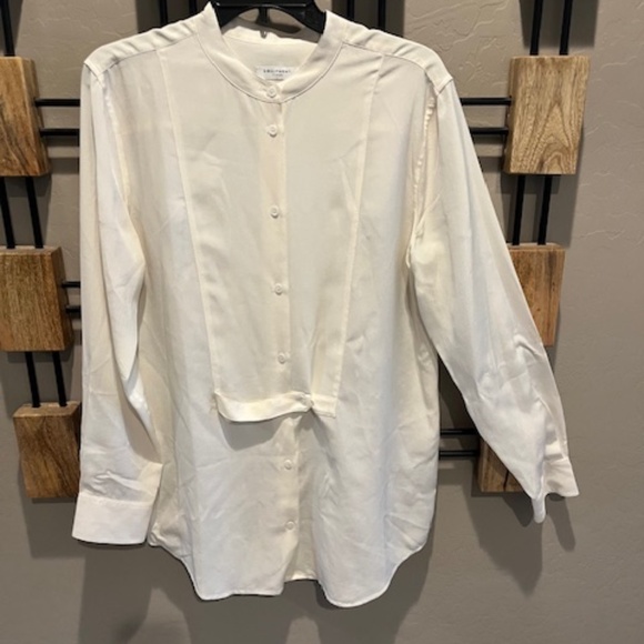 Equipment Femme Cream Silk Oversized Tuxedo Tunic Blouse Sz M Office Minimalist - Picture 1 of 8